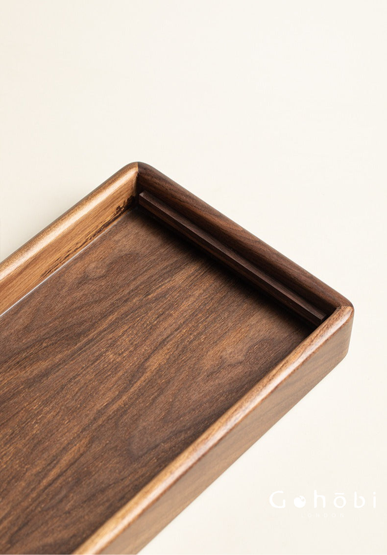 Gohobi Black Walnut Wood Tea Tray – Rectangular Solid Wood Gongfu Dry Brewing Tray