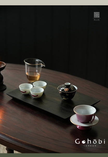 [賦山敘 x Gohobi] Gohobi Black Gold Lacquer Tea Tray – Handmade Ginkgo Wood Dry Brew Tea Tray Wabi Sabi Style