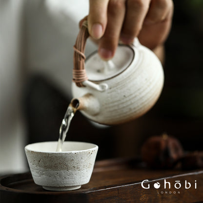 Gohobi Insect-Eaten Shino Handmade Teapot – Japanese Retro Wabi-Sabi Beam Pot (300–400ml)