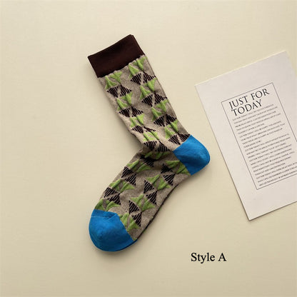 Gohobi Spring Summer Embossed Geometric Mid-Calf Socks