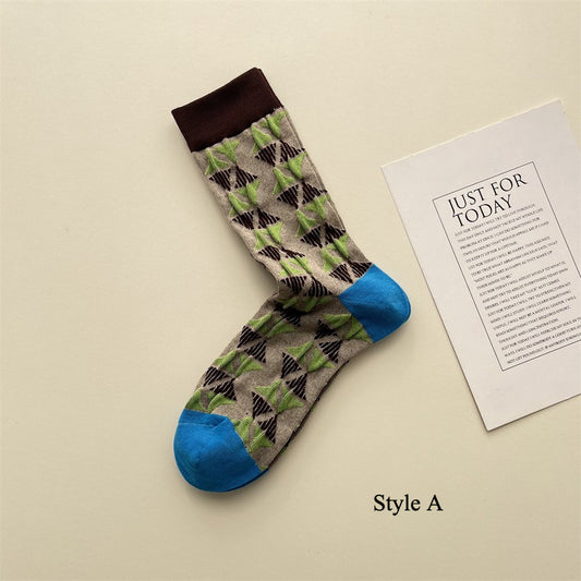 Gohobi Spring Summer Embossed Geometric Mid-Calf Socks
