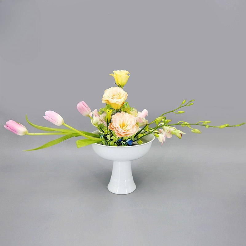 Gohobi High-Foot Ikebana Ceramic Vase – Handmade Zen Flower Arrangement Vessel