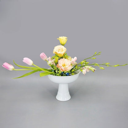 Gohobi High-Foot Ikebana Ceramic Vase – Handmade Zen Flower Arrangement Vessel
