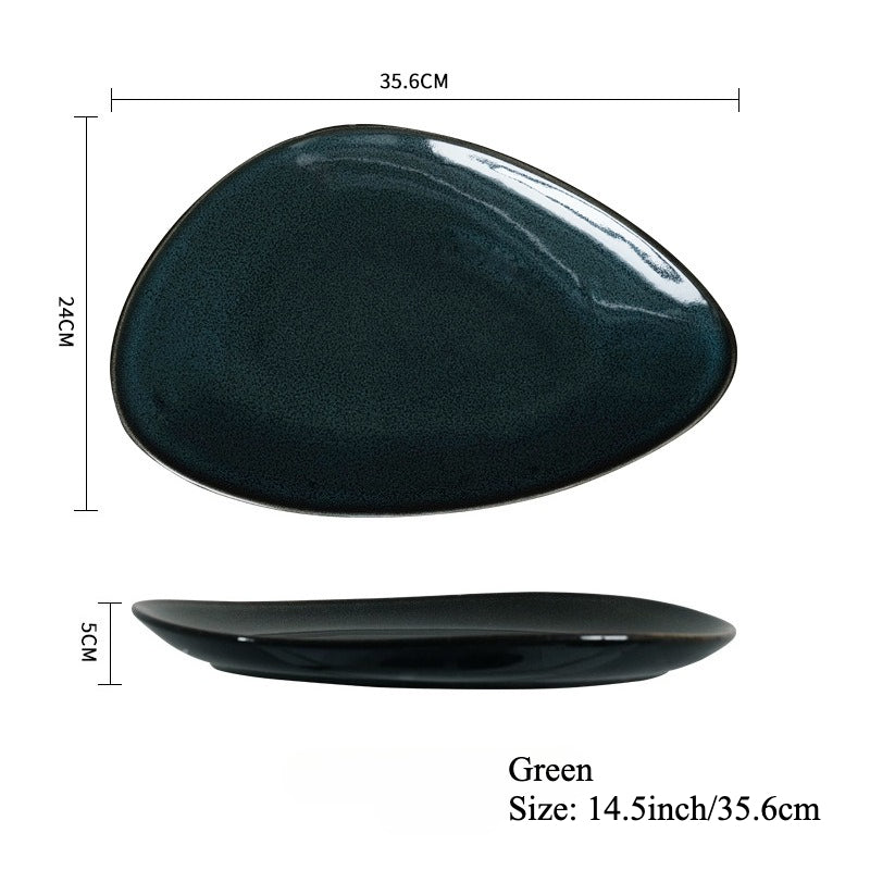 Gohobi Japanese Kiln-Glazed Irregular Oval Plate