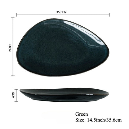 Gohobi Japanese Kiln-Glazed Irregular Oval Plate