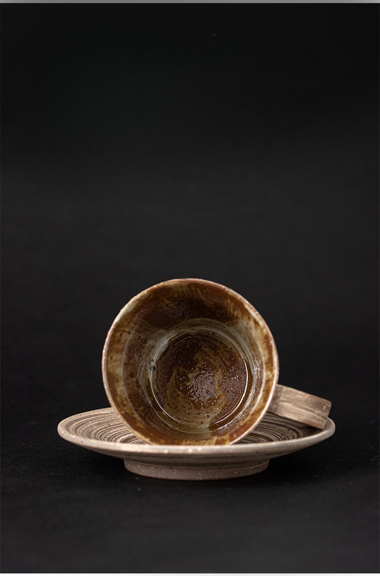 Gohobi Japanese Retro Ceramic Coffee Cup and Saucer Set