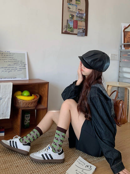 Gohobi Spring Summer Embossed Geometric Mid-Calf Socks