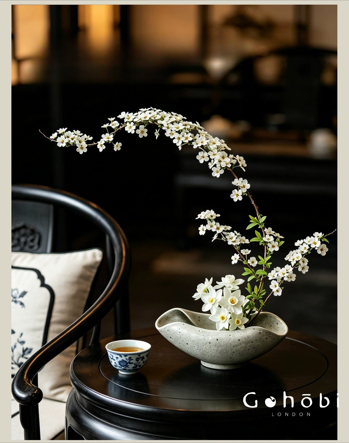 Gohobi Japanese Ikebana Ceramic Vase – Jingdezhen Medieval Style Large Flower Arrangement Vessel