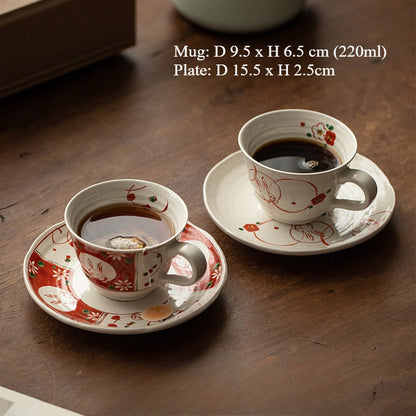 Gohobi Japanese Mino Ware Sakura Rabbit Mug Set