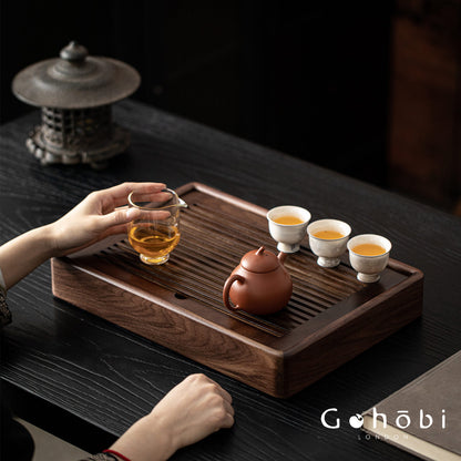 Gohobi Black Walnut Wood Tea Tray – Rectangular Solid Wood Gongfu Dry Brewing Tray