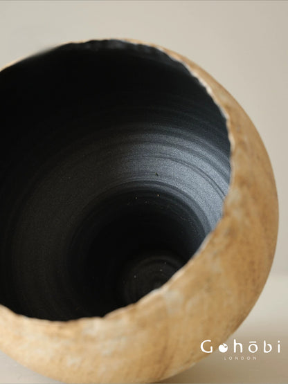 Gohobi Japanese Style Wabi-Sabi Ceramic Vase – Handmade Sand Texture Decorative Ornament