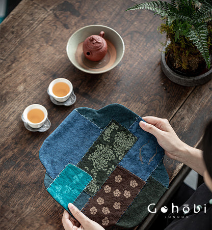 Gohobi Persimmon Dyed Tea Tray Mat – Handmade Double-Sided Tea Cloth Pot Placemat