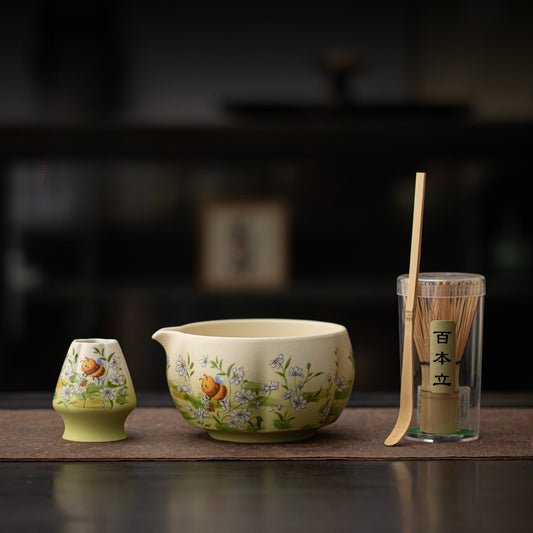 Rock Mine White Flower Honey Language Matcha Set Ceramic Matcha Bowl Tea Bowl Libaibenli High Value Cross-border Tea Ordering Set
