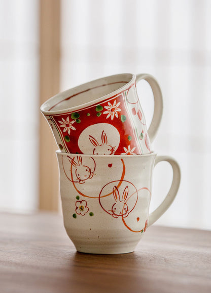 Gohobi Japanese Mino Ware Sakura Rabbit Mug Set