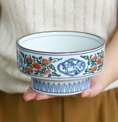 Gohobi Japanese Ikebana High-Foot Ceramic Bowl – Retro Floral Arrangement Vessel