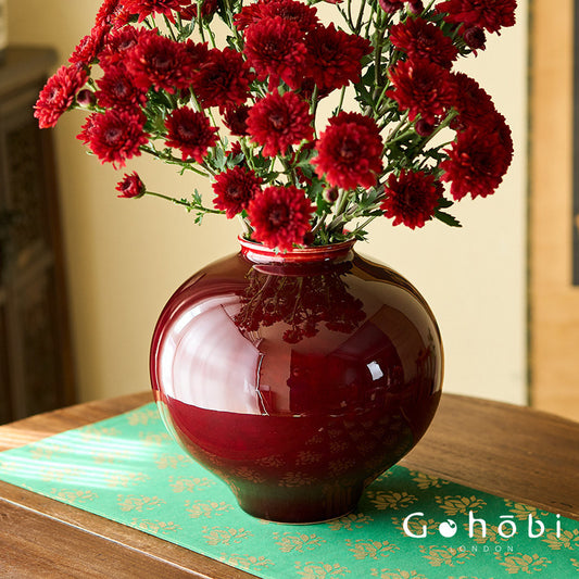 Gohobi Jingdezhen Lang Hong Red Ceramic Vase – Handmade Large Round Flower Arrangement Vase
