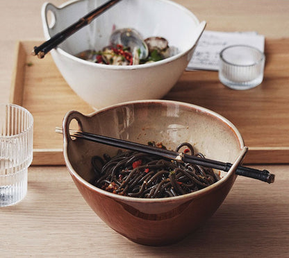 Gohobi Japanese Ceramic Double-Handled Bowl