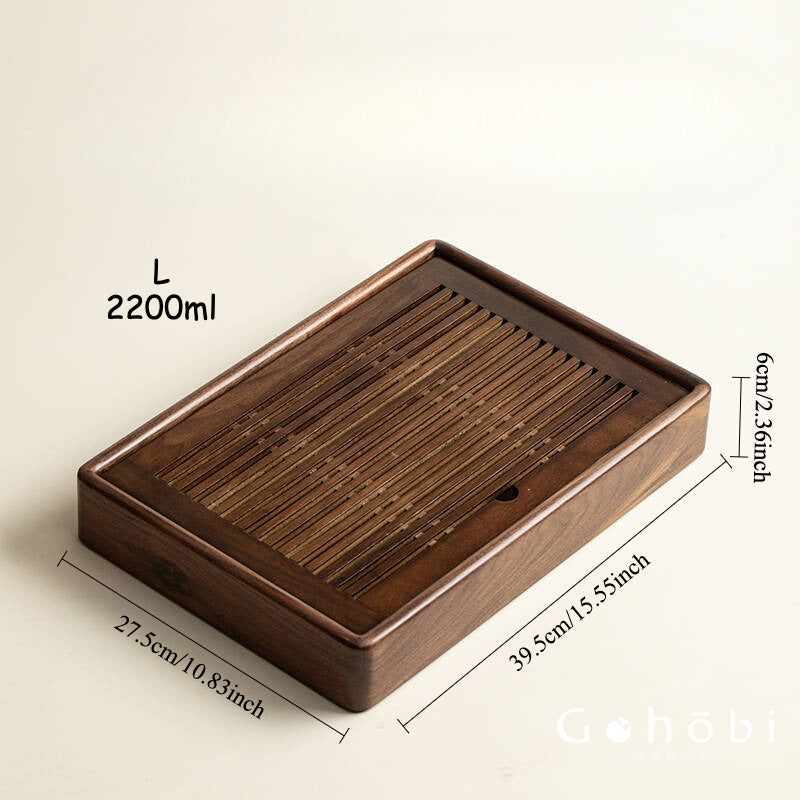 Gohobi Black Walnut Wood Tea Tray – Rectangular Solid Wood Gongfu Dry Brewing Tray