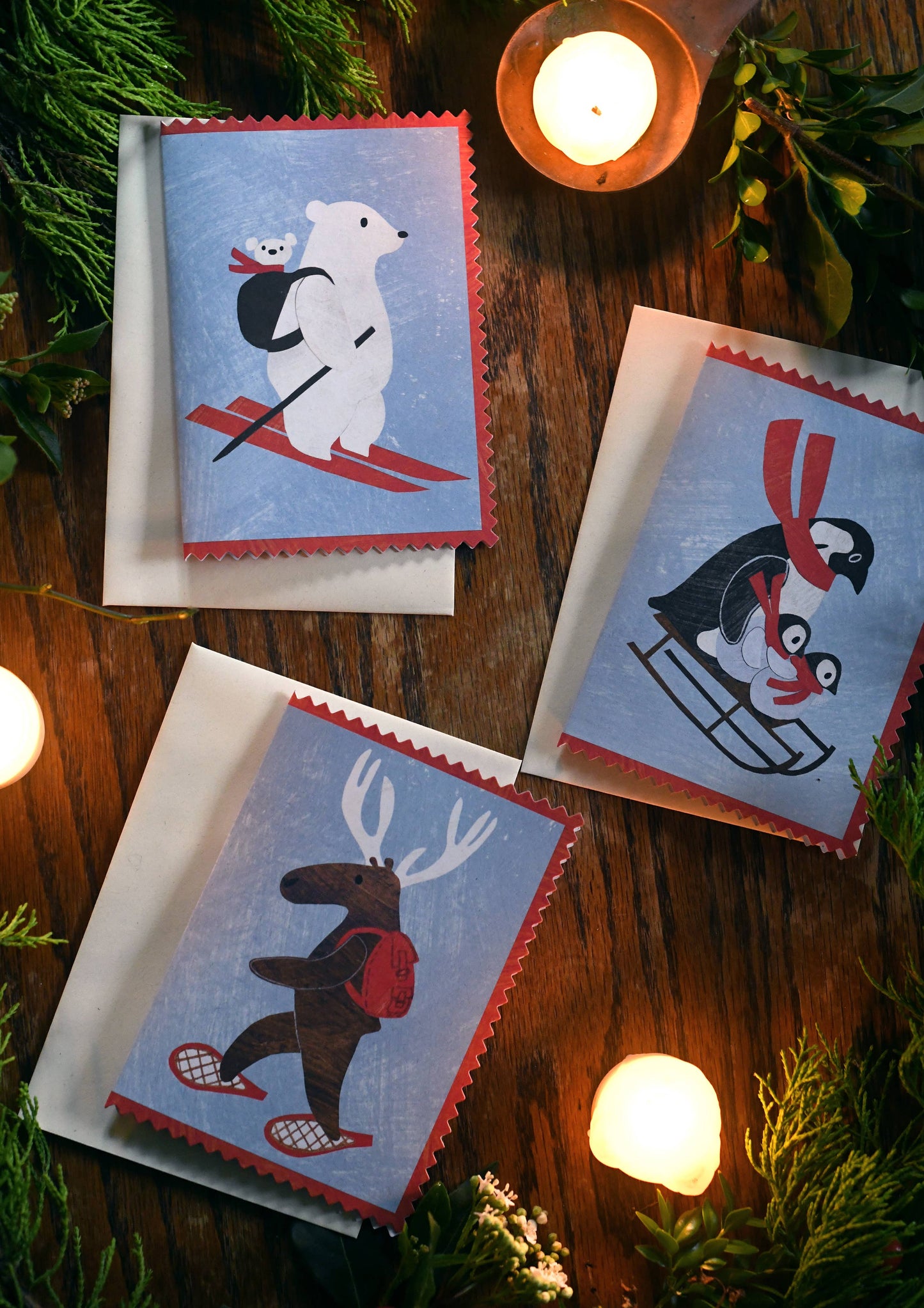 Mortlake Papers Winter Stag Christmas Card | Snowshoeing Woodland Animal | Greeting Card [Made in the UK]