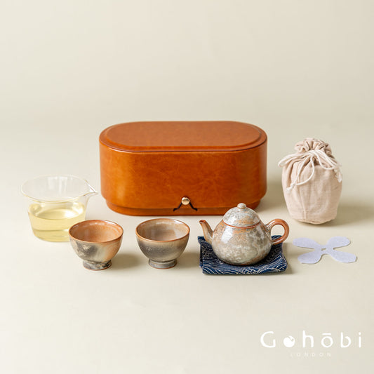 Gohobi Wood-Fired Travel Tea Set – Handmade Portable Teapot & Two Cups