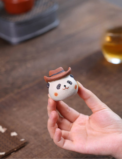 Gohobi Yixing Purple Clay Giant Panda Tea Pet – Handmade Tea Table Ornament