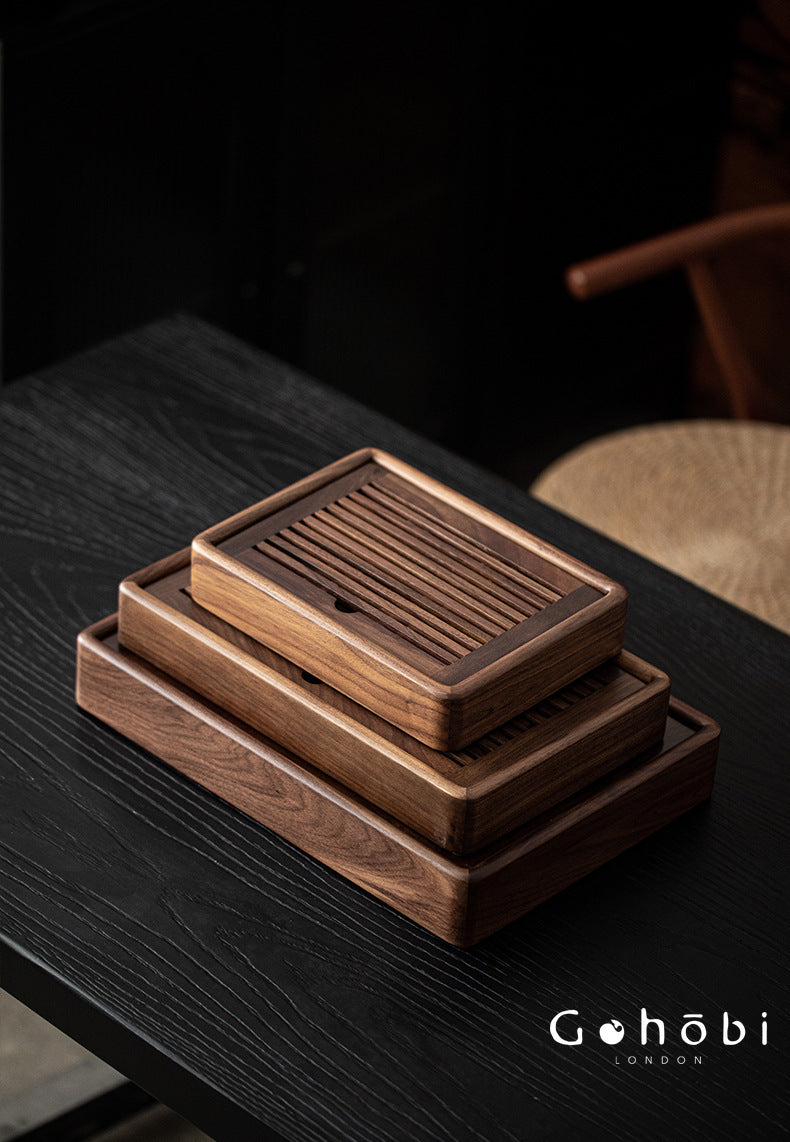 Gohobi Black Walnut Wood Tea Tray – Rectangular Solid Wood Gongfu Dry Brewing Tray
