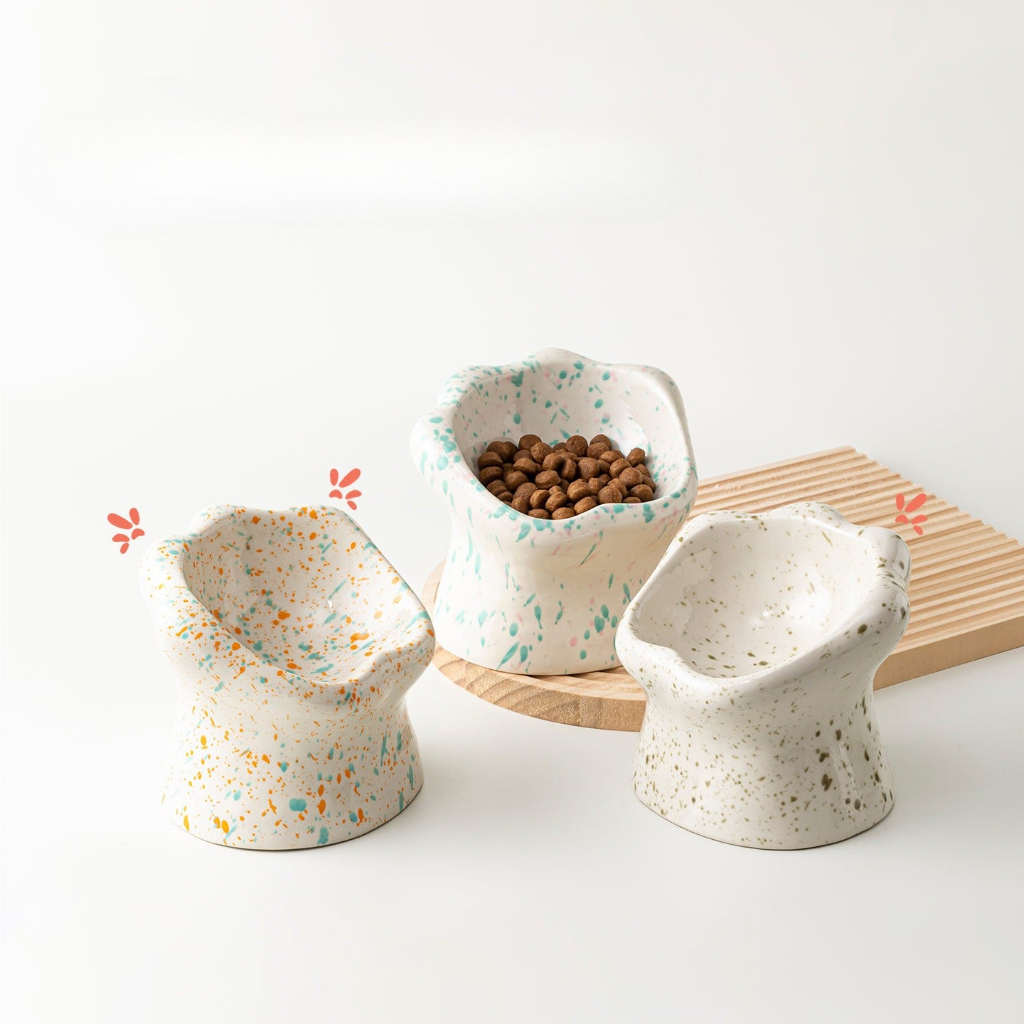 Gohobi Cat Paw Raised Ceramic Pet Bowl