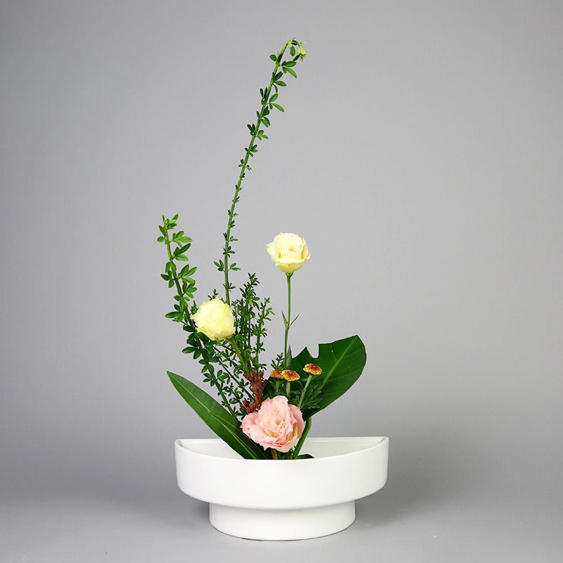 Gohobi Double-Layer Ikebana Ceramic Vase – Japanese Style Zen Flower Arrangement Vessel