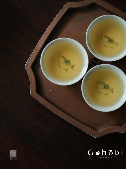 [賦山敘 x Gohobi] Gohobi Jingdezhen Hand-Painted Mandarin Fish Teacup – Blue on Blue Ceramic Gongfu Guest Cup