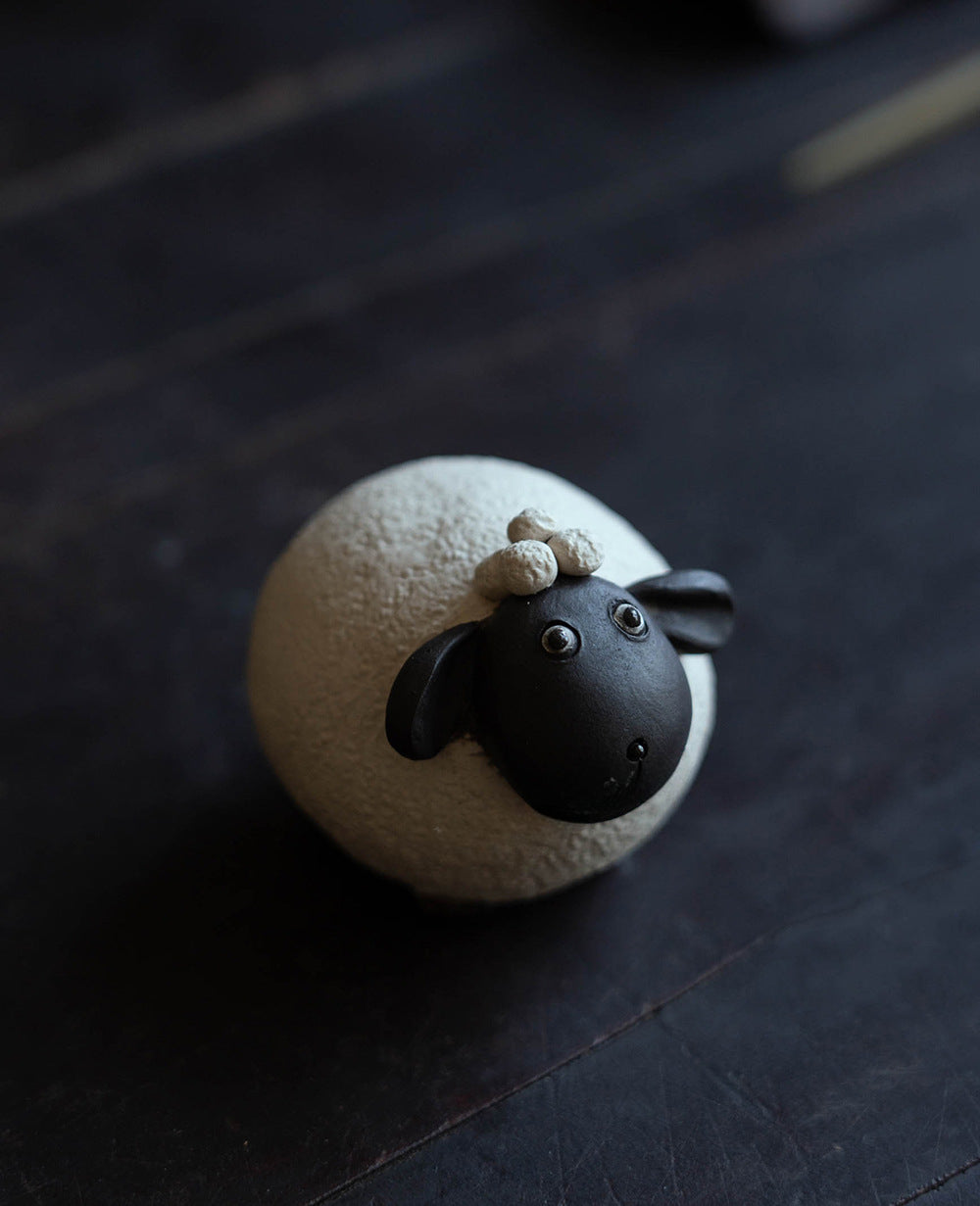 Gohobi Handmade Ceramic YiXing Clay White and Black Sheep Ornament Tea pet