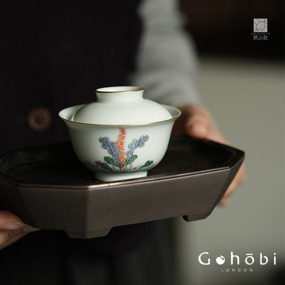 [賦山敘 x Gohobi] Gohobi Jingdezhen Hand-Painted Gaiwan – Ancient Cabbage Design Ceramic Gongfu Tea Bowl