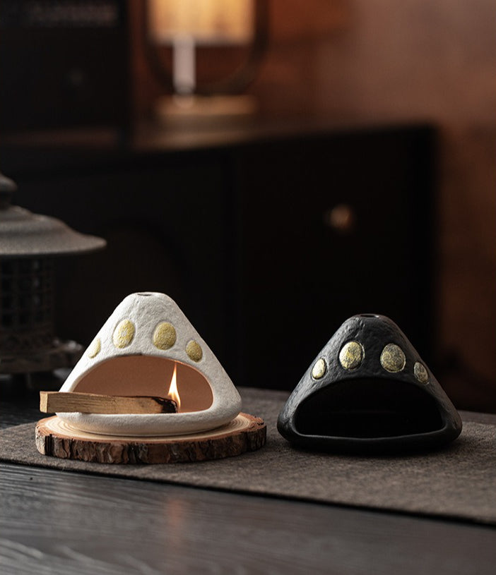 Gohobi Black & White Golden Mountain Ceramic Aromatherapy Fireplace Burner