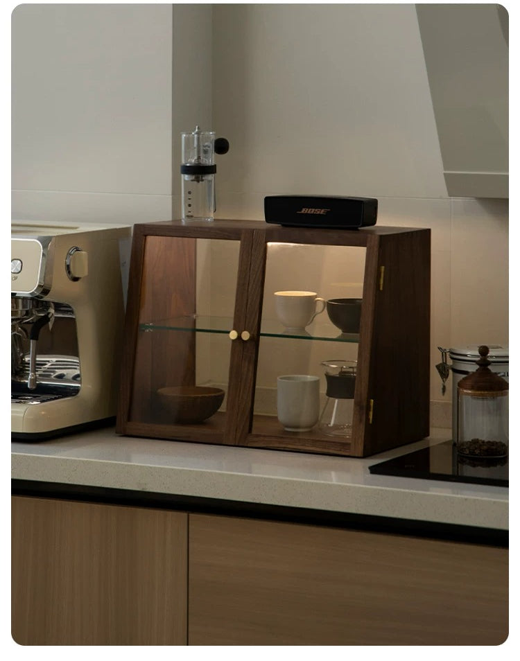 Gohobi Black Walnut Storage Cabinet – Solid Wood Medieval Style Tea and Tableware Cabinet (Clearance - Display)