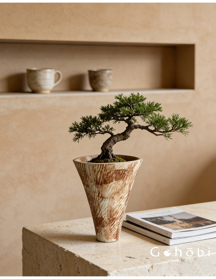 Gohobi Japanese Ikebana Ceramic Flower Pot – Jingdezhen Wabi-Sabi Desktop Planter