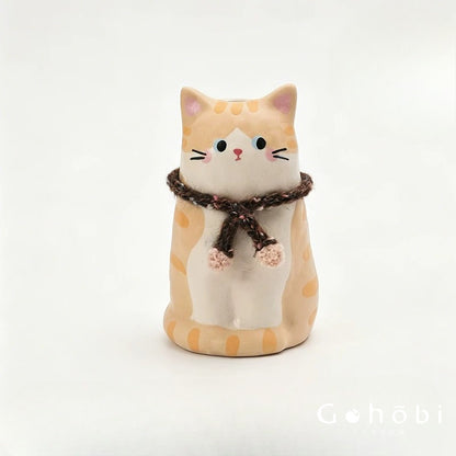 Gohobi Cute Cat Ceramic Vase – Handmade Jingdezhen Ikebana Flower Vase