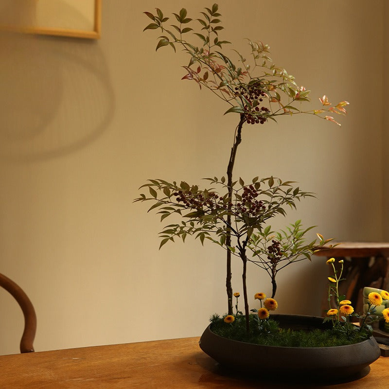 ohobi Frosted Ceramic Ikebana Bowl – Large Zen Flower Arrangement Water Plate