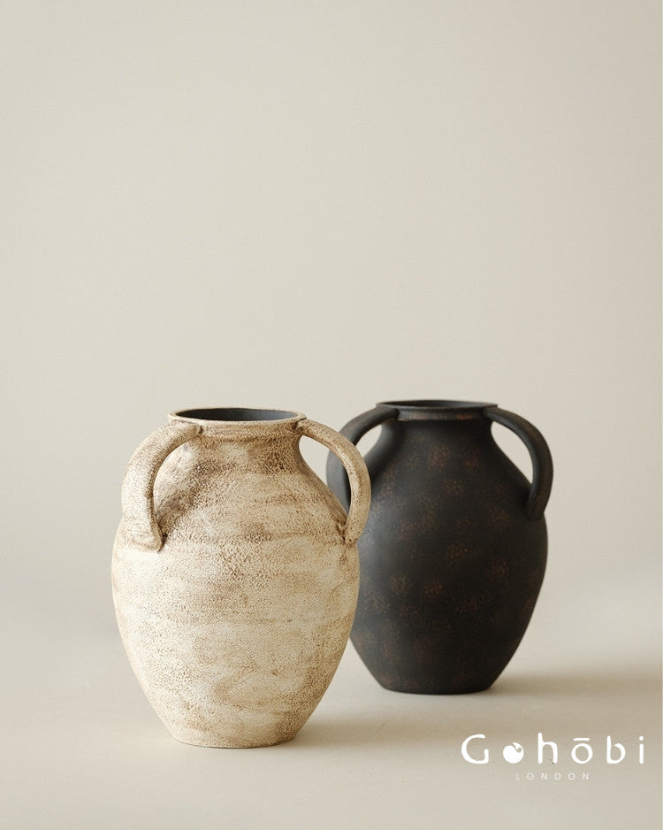 Gohobi Japanese Wabi-Sabi Three-Ear Ceramic Vase – Handmade Dried Flower Decorative Vase