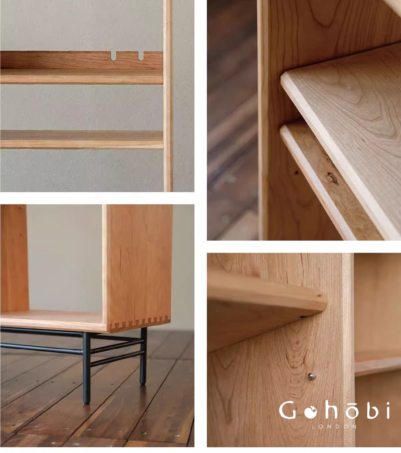 Gohobi Nordic Cherry Wood Solid Wood Bookcase – Handmade Storage Cabinet for Living Room or Study | FSC Certified Furniture