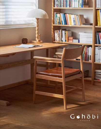 Gohobi Handmade Solid Wood Curved Armchair – Study Chair Office Seat Leisure Home Bedroom Chair | FSC Certified Furniture