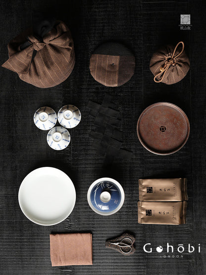 [賦山敘 x Gohobi] Gohobi Woven Flax Travel Tea Bag – Portable Teapot and Teacup Storage Pouch