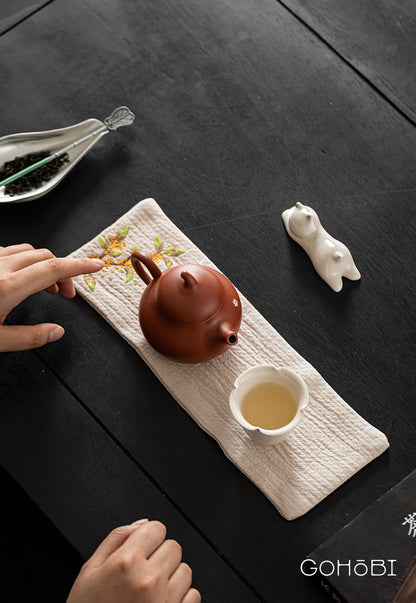 Embroidered tea towel household fabric tea party small square towel tea table towel rag new Chinese absorbent pot towel tea cloth