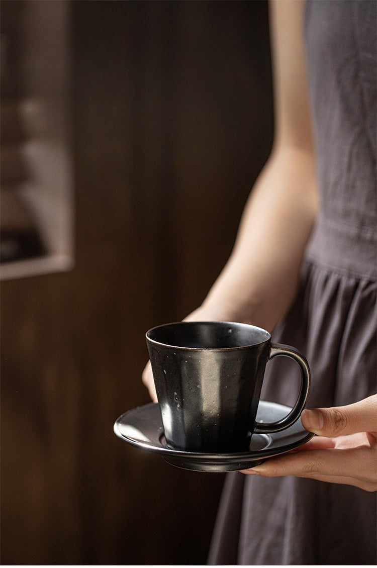 Gohobi Japanese Retro Ceramic Coffee Cup and Saucer Set