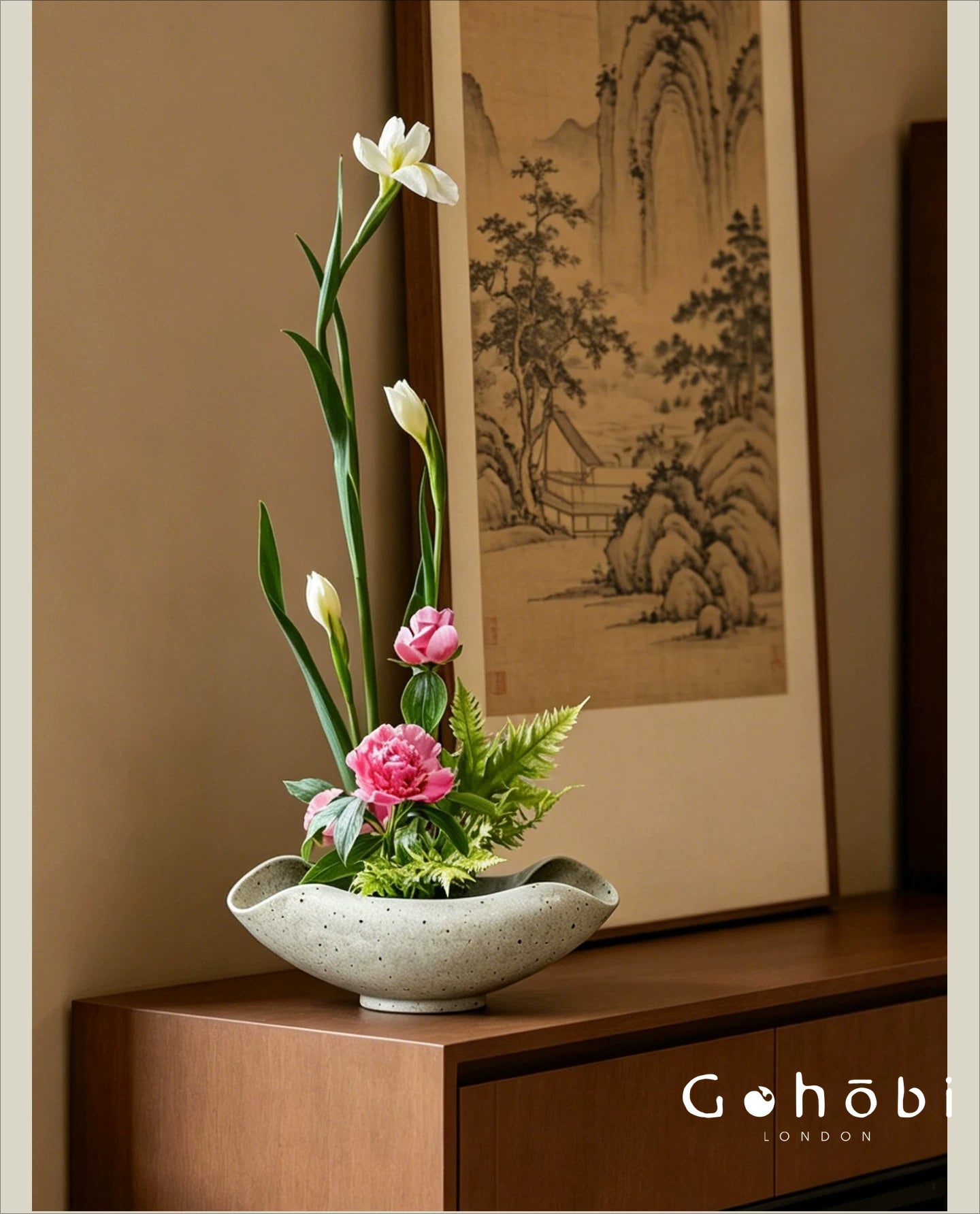 Gohobi Japanese Ikebana Ceramic Vase – Jingdezhen Medieval Style Large Flower Arrangement Vessel