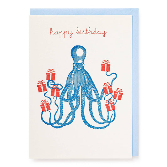HereThe Octopus Happy Birthday | Letterpress Cards | Large Cards