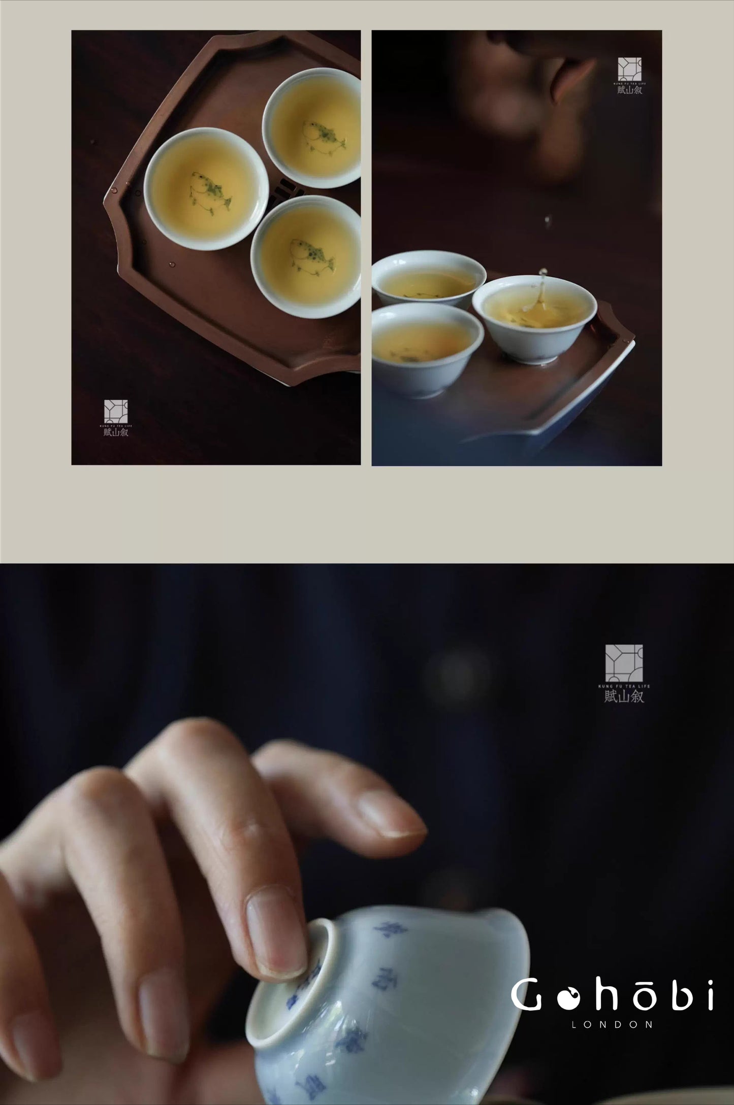 [賦山敘 x Gohobi] Gohobi Jingdezhen Hand-Painted Mandarin Fish Teacup – Blue on Blue Ceramic Gongfu Guest Cup