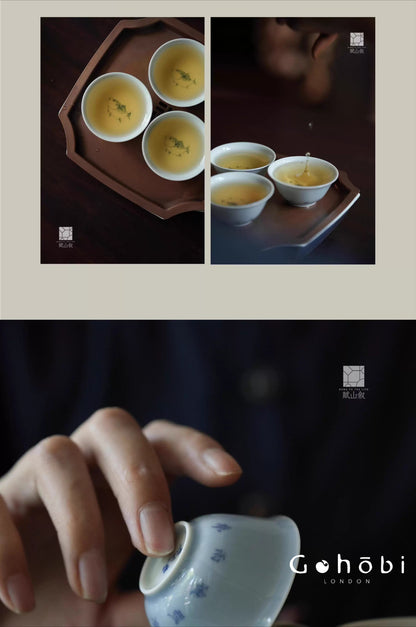 [賦山敘 x Gohobi] Gohobi Jingdezhen Hand-Painted Mandarin Fish Teacup – Blue on Blue Ceramic Gongfu Guest Cup