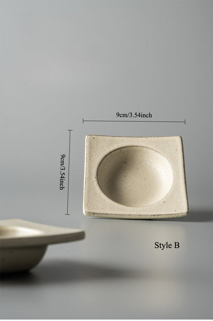 Gohobi Japanese Vintage Jingdezhen Coarse Pottery Square Condiment Dish