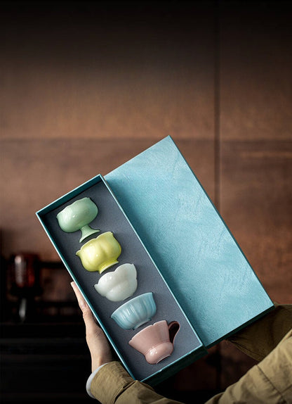 Gohobi Qinghuan Five-Colour Ceramic Teacup Gift Set