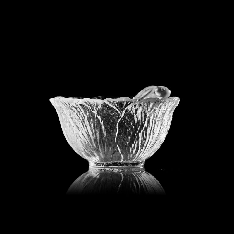 Gohobi Pate de Verre Rabbit Engraved Snow Glass Tea Cup