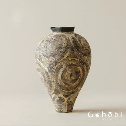 Gohobi Wabi-Sabi Japanese Style Ceramic Vase – Handmade Jingdezhen Sand Texture Flower Vase
